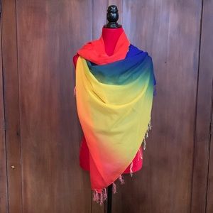 Large Chiffon Rainbow Scarf with Satin Border